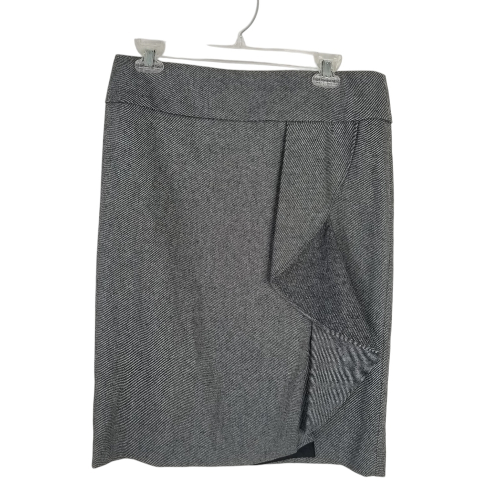 Talbots Gray Ruffle Front Tweed Wool Blend Pencil Skirt Careerwear
